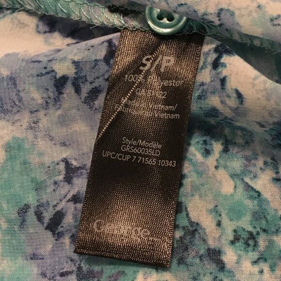 Abstract Watercolour Mermaidcore Print Sheer Button Up Collar Tunic Shirt - Picture 12 of 16